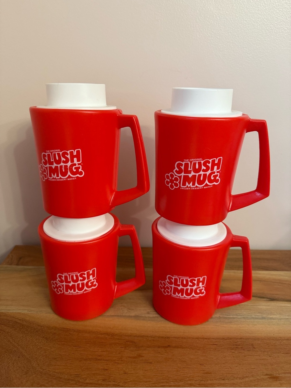 4 Vintage Glacierware The Original Slush Mug Frozen Dessert Maker Red Plastic